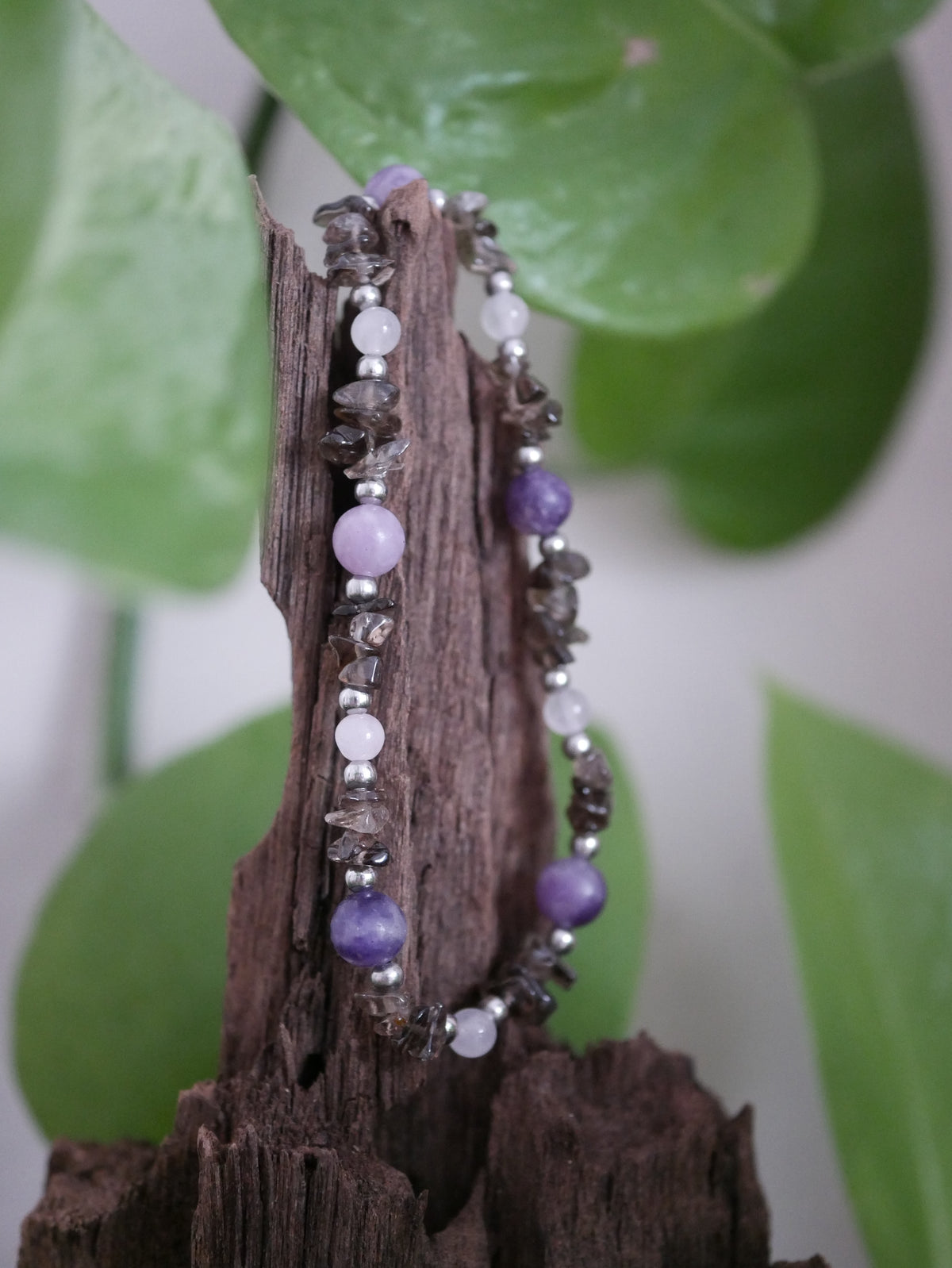 „Quiet Mind“ - Edelsteinarmband mit Rauchquarz, Lepidolith & Rosenquarz