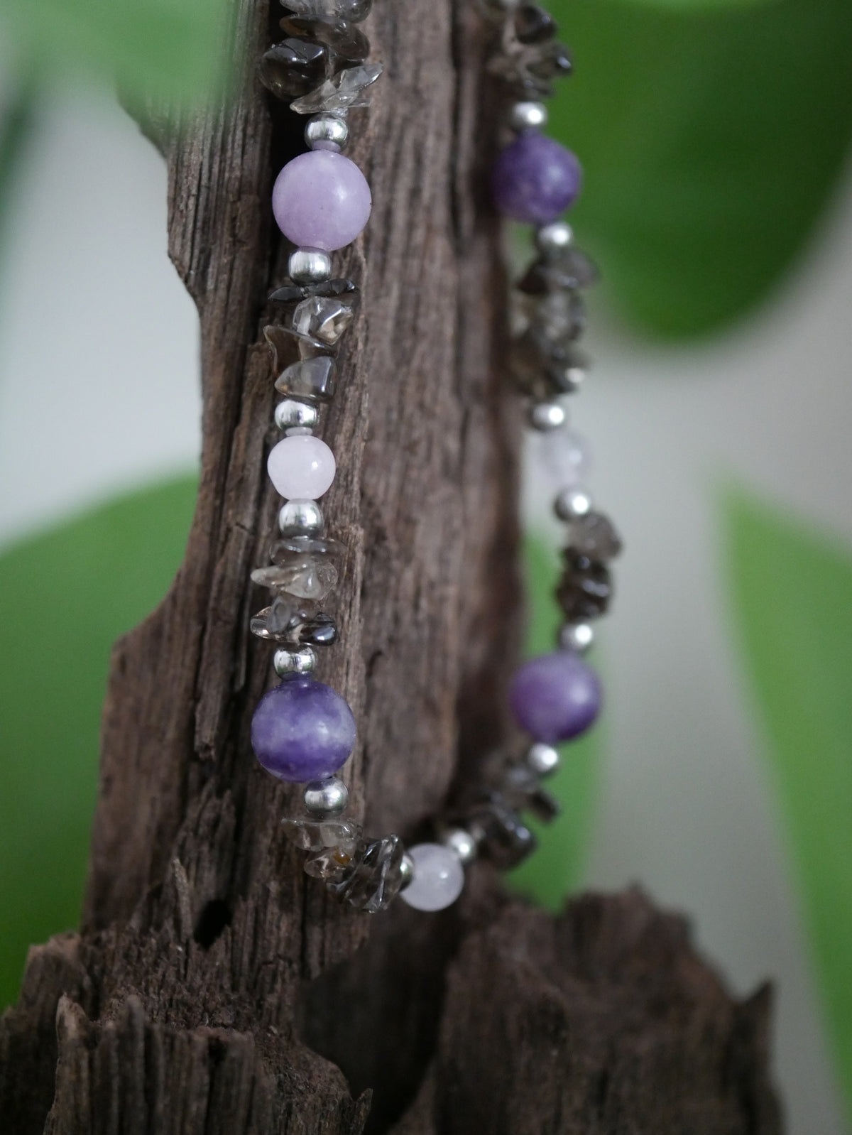 „Quiet Mind“ - Edelsteinarmband mit Rauchquarz, Lepidolith & Rosenquarz